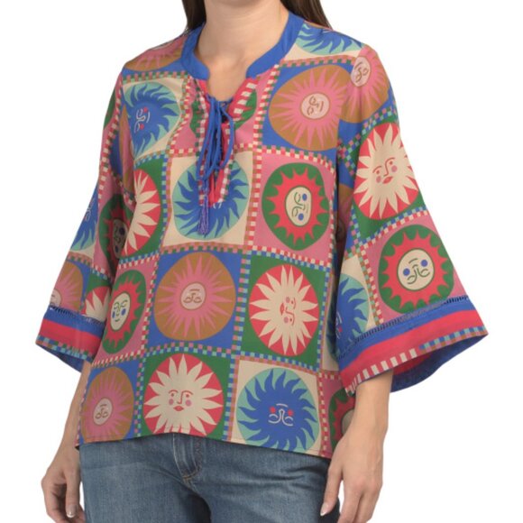 NEW JOHNNY WAS Silk Front Tie Villa Blouse 1125 10m5 - Picture 6 of 7